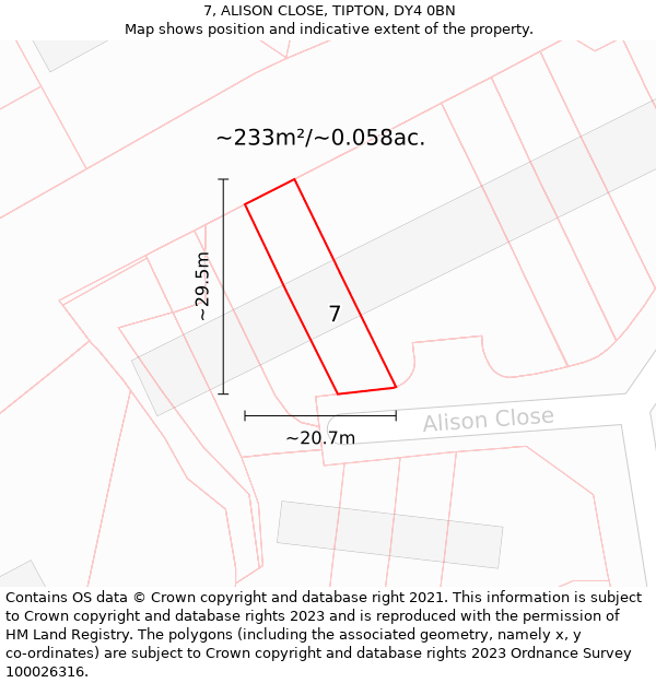 7, ALISON CLOSE, TIPTON, DY4 0BN: Plot and title map