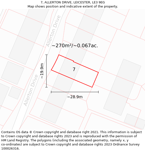 7, ALLERTON DRIVE, LEICESTER, LE3 9EG: Plot and title map