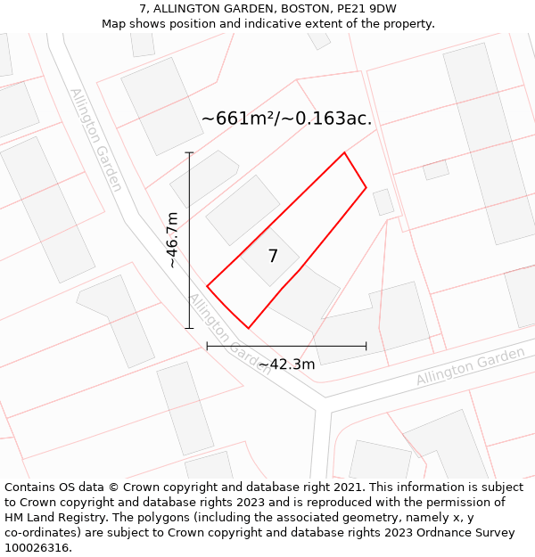 7, ALLINGTON GARDEN, BOSTON, PE21 9DW: Plot and title map