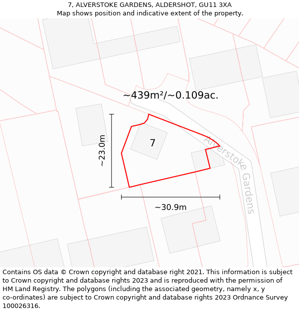 7, ALVERSTOKE GARDENS, ALDERSHOT, GU11 3XA: Plot and title map