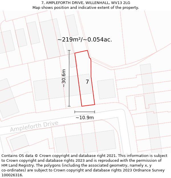 7, AMPLEFORTH DRIVE, WILLENHALL, WV13 2LG: Plot and title map