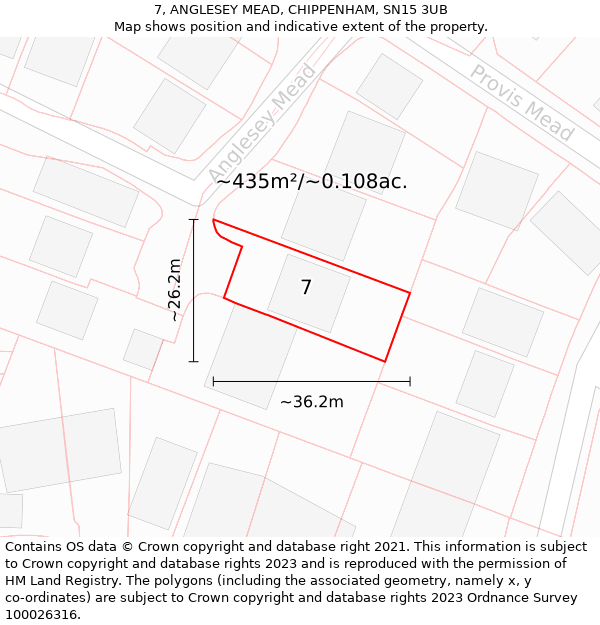 7, ANGLESEY MEAD, CHIPPENHAM, SN15 3UB: Plot and title map