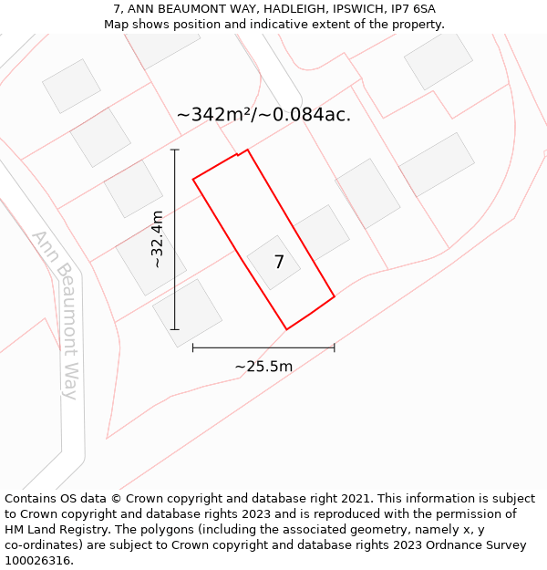 7, ANN BEAUMONT WAY, HADLEIGH, IPSWICH, IP7 6SA: Plot and title map