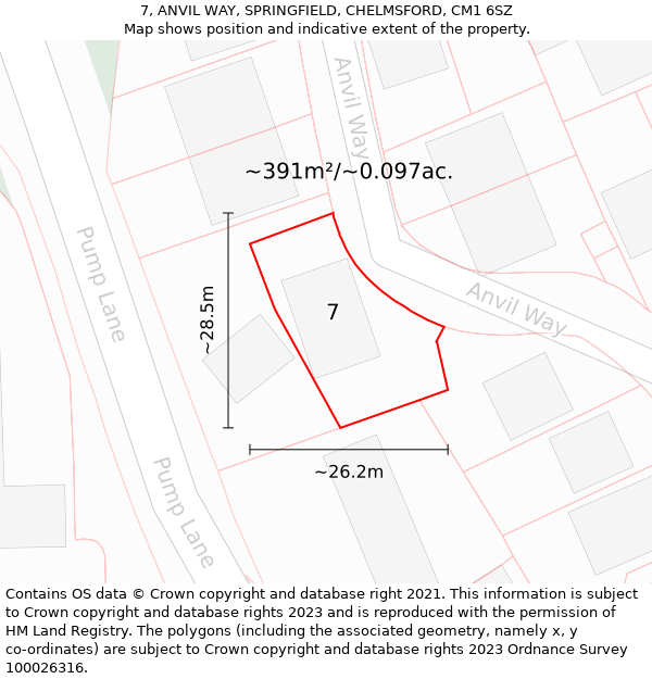 7, ANVIL WAY, SPRINGFIELD, CHELMSFORD, CM1 6SZ: Plot and title map