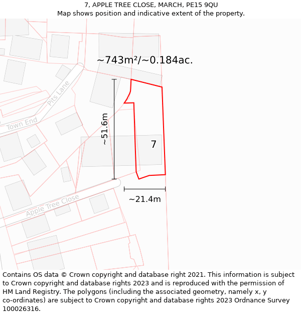 7, APPLE TREE CLOSE, MARCH, PE15 9QU: Plot and title map