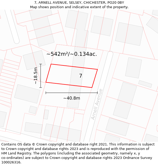 7, ARNELL AVENUE, SELSEY, CHICHESTER, PO20 0BY: Plot and title map