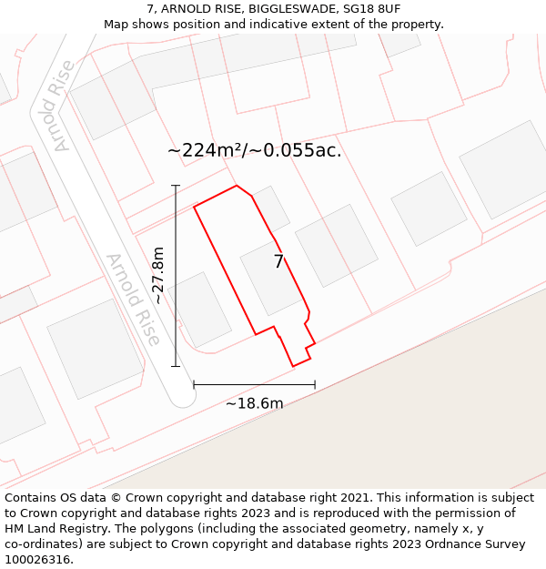 7, ARNOLD RISE, BIGGLESWADE, SG18 8UF: Plot and title map