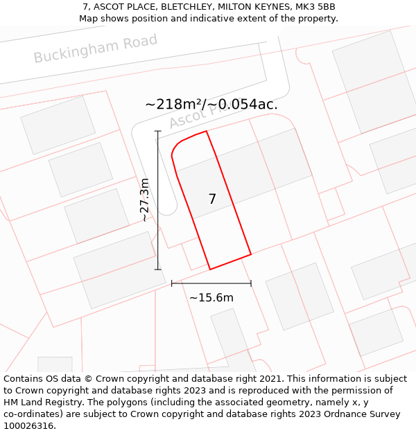 7, ASCOT PLACE, BLETCHLEY, MILTON KEYNES, MK3 5BB: Plot and title map