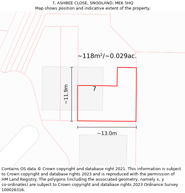 7, ASHBEE CLOSE, SNODLAND, ME6 5HQ: Plot and title map