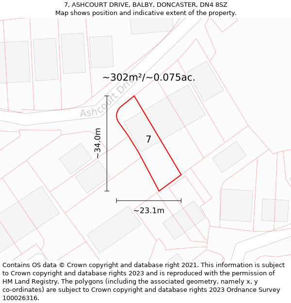 7, ASHCOURT DRIVE, BALBY, DONCASTER, DN4 8SZ: Plot and title map