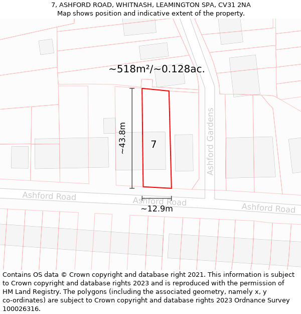 7, ASHFORD ROAD, WHITNASH, LEAMINGTON SPA, CV31 2NA: Plot and title map