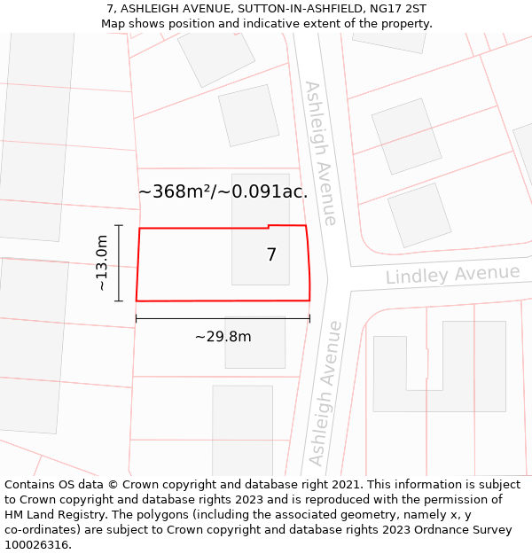 7, ASHLEIGH AVENUE, SUTTON-IN-ASHFIELD, NG17 2ST: Plot and title map