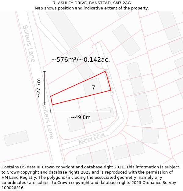 7, ASHLEY DRIVE, BANSTEAD, SM7 2AG: Plot and title map