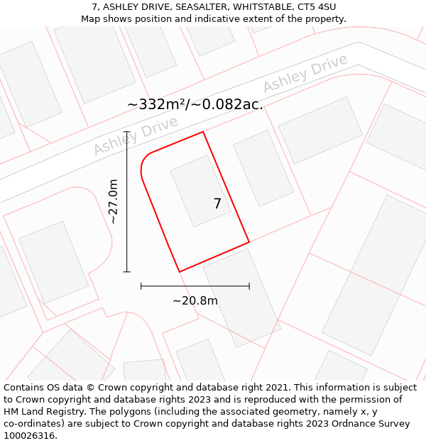 7, ASHLEY DRIVE, SEASALTER, WHITSTABLE, CT5 4SU: Plot and title map