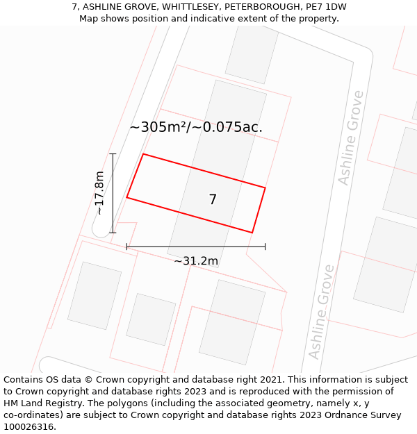 7, ASHLINE GROVE, WHITTLESEY, PETERBOROUGH, PE7 1DW: Plot and title map