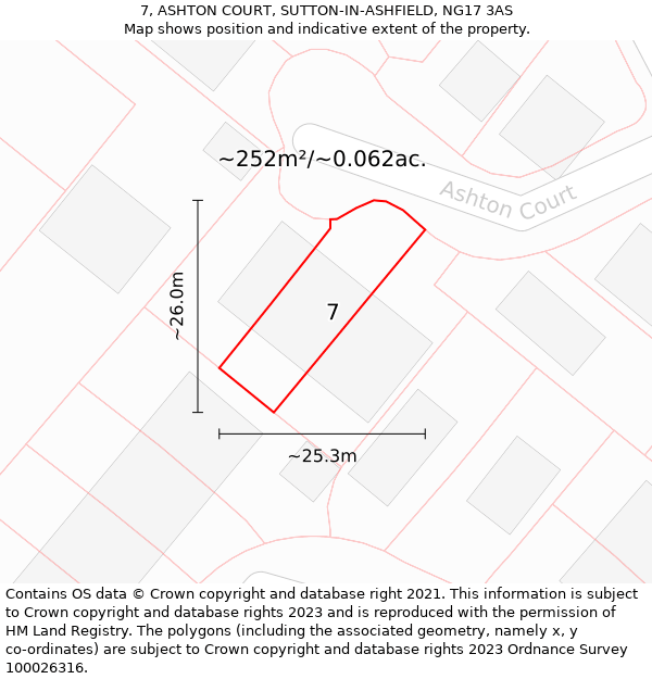 7, ASHTON COURT, SUTTON-IN-ASHFIELD, NG17 3AS: Plot and title map