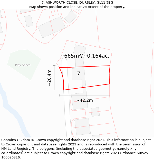 7, ASHWORTH CLOSE, DURSLEY, GL11 5BG: Plot and title map