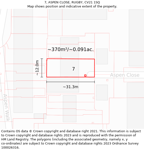 7, ASPEN CLOSE, RUGBY, CV21 1SQ: Plot and title map