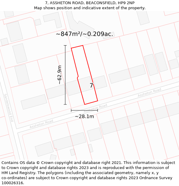 7, ASSHETON ROAD, BEACONSFIELD, HP9 2NP: Plot and title map