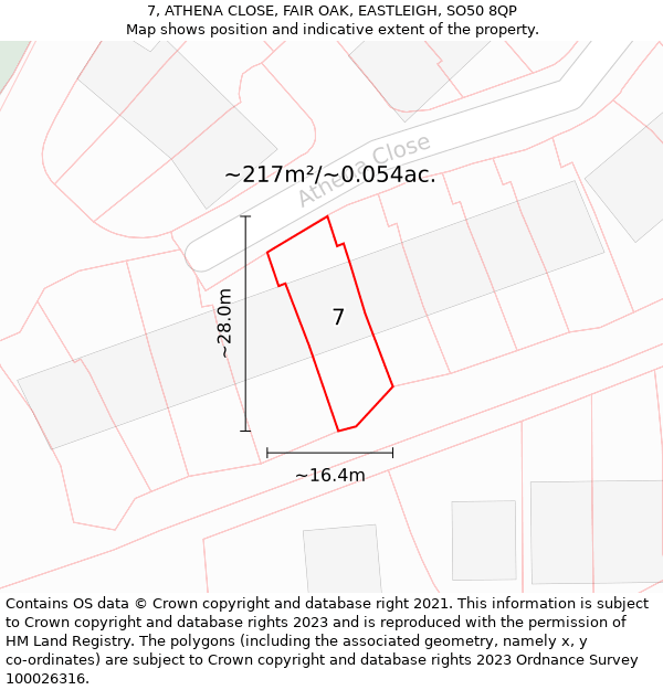 7, ATHENA CLOSE, FAIR OAK, EASTLEIGH, SO50 8QP: Plot and title map