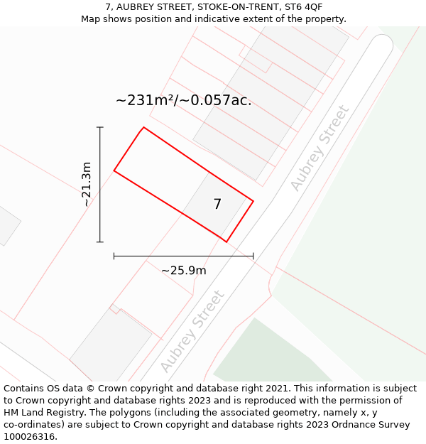 7, AUBREY STREET, STOKE-ON-TRENT, ST6 4QF: Plot and title map
