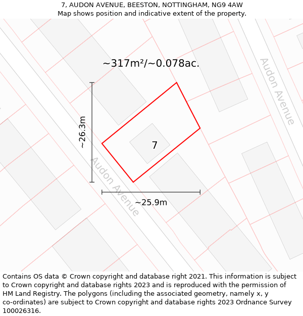 7, AUDON AVENUE, BEESTON, NOTTINGHAM, NG9 4AW: Plot and title map