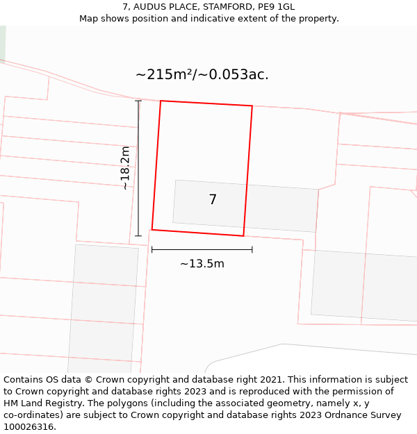 7, AUDUS PLACE, STAMFORD, PE9 1GL: Plot and title map