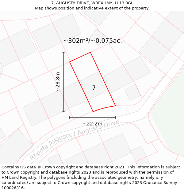 7, AUGUSTA DRIVE, WREXHAM, LL13 9GL: Plot and title map