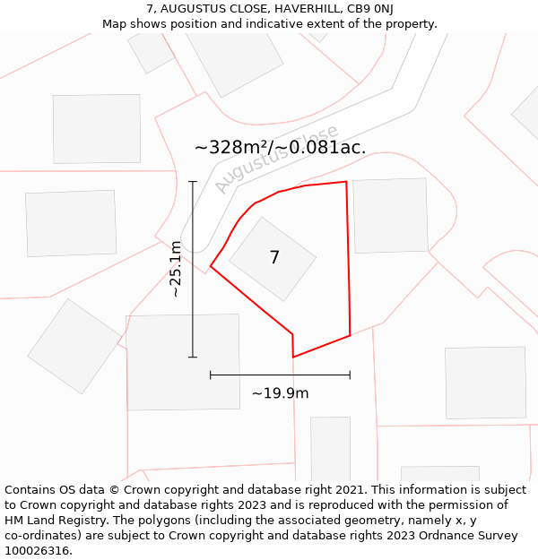 7, AUGUSTUS CLOSE, HAVERHILL, CB9 0NJ: Plot and title map