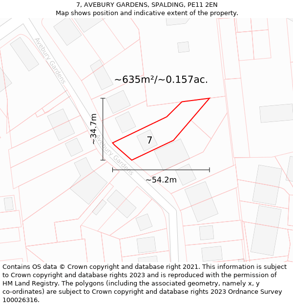 7, AVEBURY GARDENS, SPALDING, PE11 2EN: Plot and title map