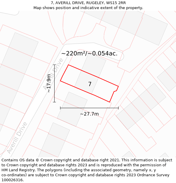 7, AVERILL DRIVE, RUGELEY, WS15 2RR: Plot and title map