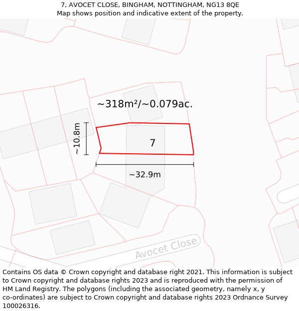 7, AVOCET CLOSE, BINGHAM, NOTTINGHAM, NG13 8QE: Plot and title map