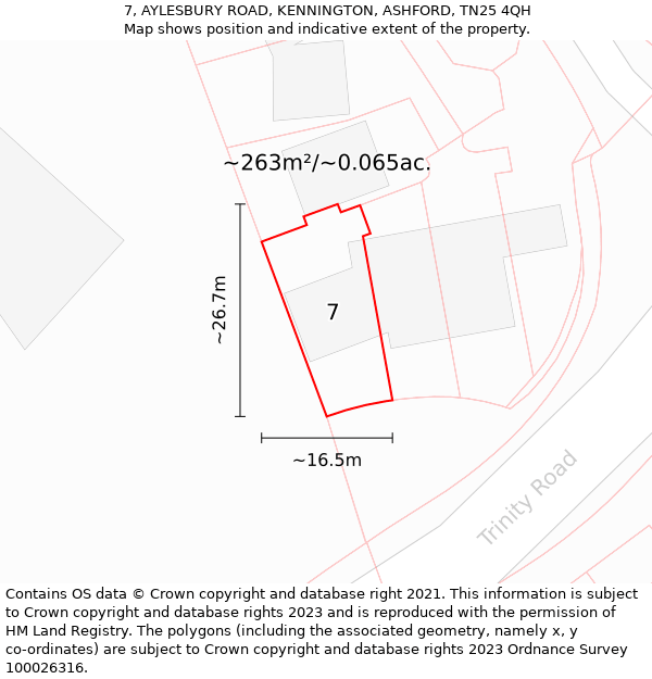 7, AYLESBURY ROAD, KENNINGTON, ASHFORD, TN25 4QH: Plot and title map