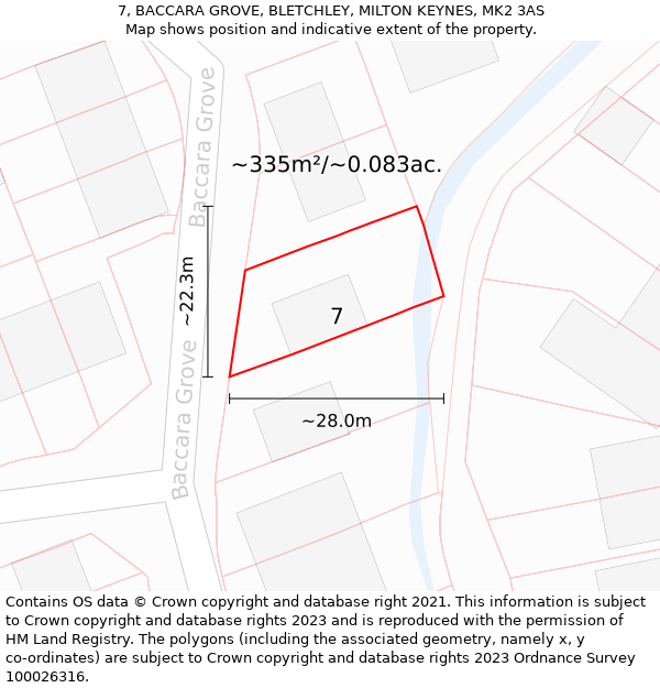 7, BACCARA GROVE, BLETCHLEY, MILTON KEYNES, MK2 3AS: Plot and title map