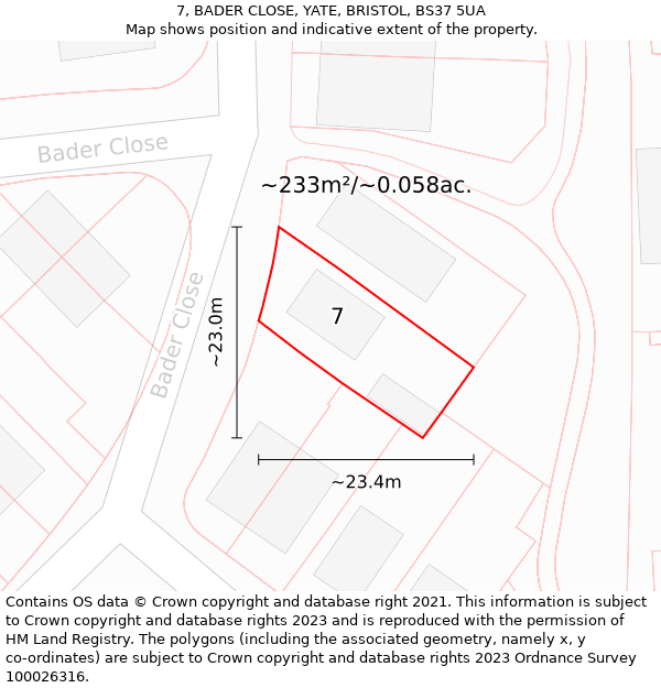 7, BADER CLOSE, YATE, BRISTOL, BS37 5UA: Plot and title map