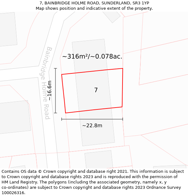 7, BAINBRIDGE HOLME ROAD, SUNDERLAND, SR3 1YP: Plot and title map