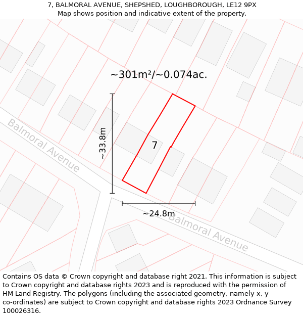 7, BALMORAL AVENUE, SHEPSHED, LOUGHBOROUGH, LE12 9PX: Plot and title map