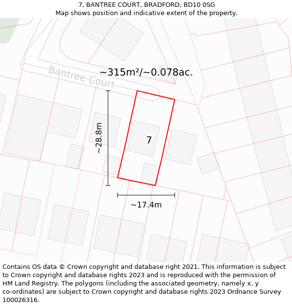 7, BANTREE COURT, BRADFORD, BD10 0SG: Plot and title map