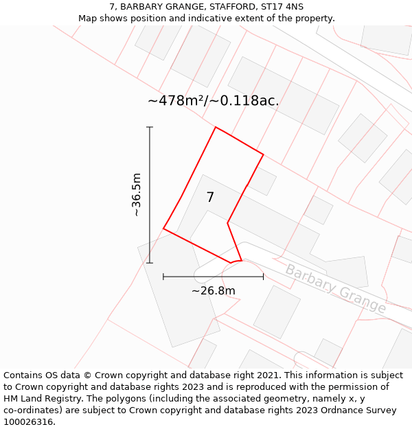 7, BARBARY GRANGE, STAFFORD, ST17 4NS: Plot and title map