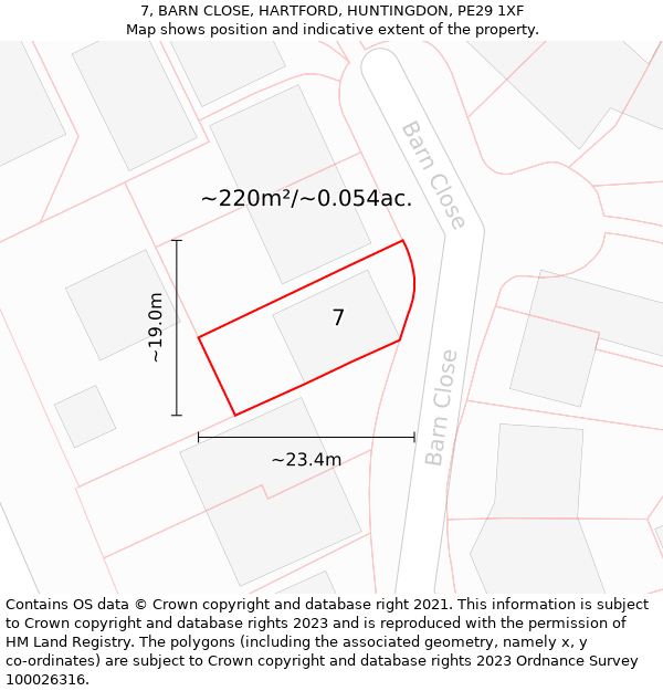 7, BARN CLOSE, HARTFORD, HUNTINGDON, PE29 1XF: Plot and title map