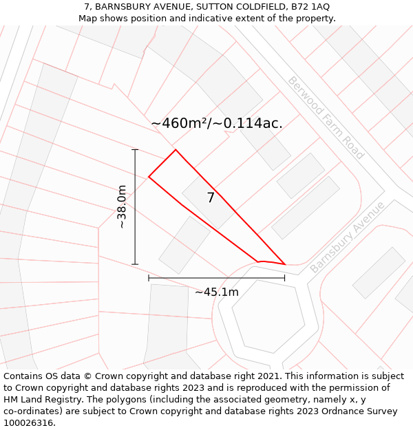 7, BARNSBURY AVENUE, SUTTON COLDFIELD, B72 1AQ: Plot and title map