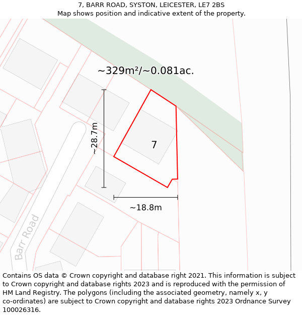 7, BARR ROAD, SYSTON, LEICESTER, LE7 2BS: Plot and title map
