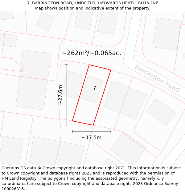 7, BARRINGTON ROAD, LINDFIELD, HAYWARDS HEATH, RH16 2NP: Plot and title map