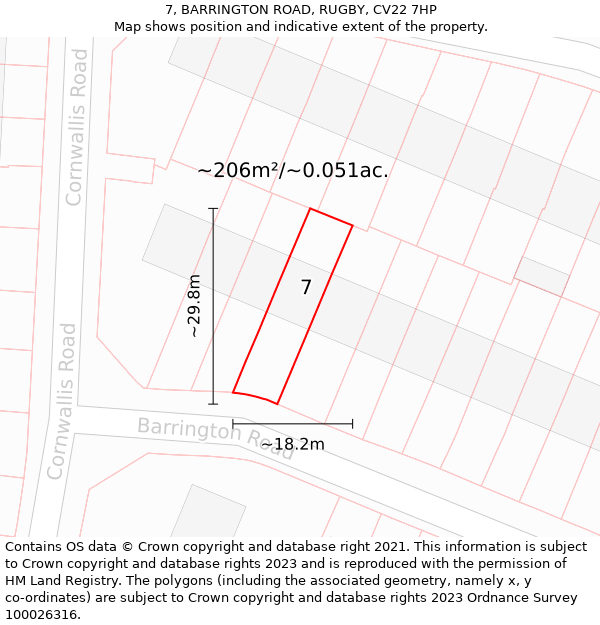 7, BARRINGTON ROAD, RUGBY, CV22 7HP: Plot and title map