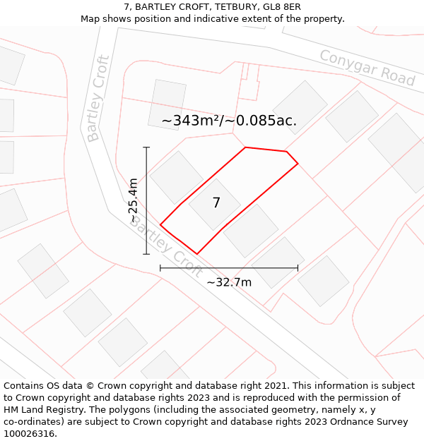 7, BARTLEY CROFT, TETBURY, GL8 8ER: Plot and title map