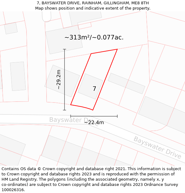 7, BAYSWATER DRIVE, RAINHAM, GILLINGHAM, ME8 8TH: Plot and title map