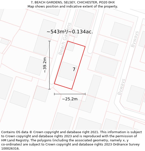 7, BEACH GARDENS, SELSEY, CHICHESTER, PO20 0HX: Plot and title map