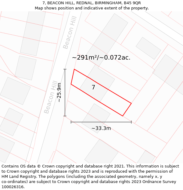7, BEACON HILL, REDNAL, BIRMINGHAM, B45 9QR: Plot and title map