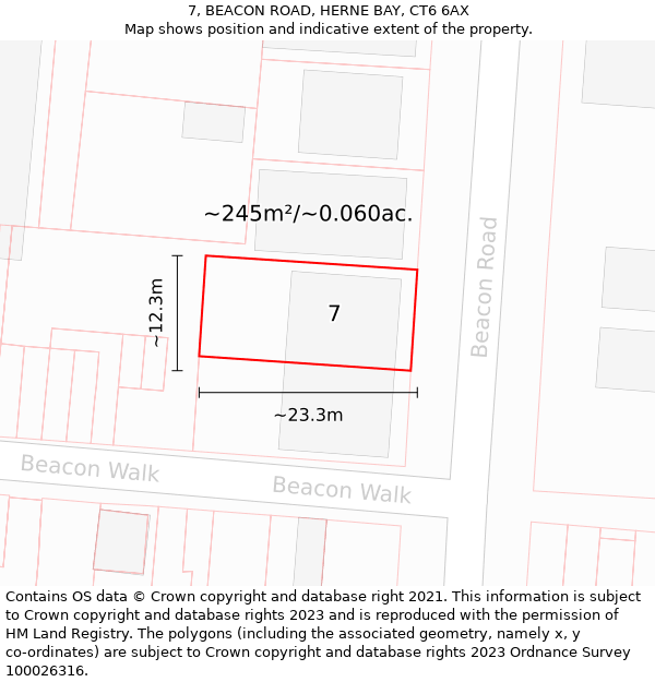 7, BEACON ROAD, HERNE BAY, CT6 6AX: Plot and title map