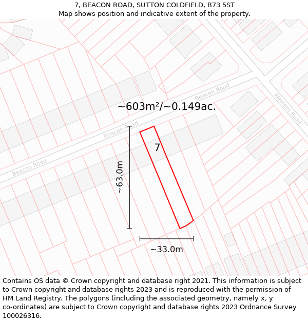 7, BEACON ROAD, SUTTON COLDFIELD, B73 5ST: Plot and title map